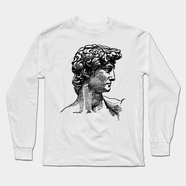 Michelangelo's David Greek Head Mythology Vintage Illustration Line Art Long Sleeve T-Shirt by Aesthetic shirts  